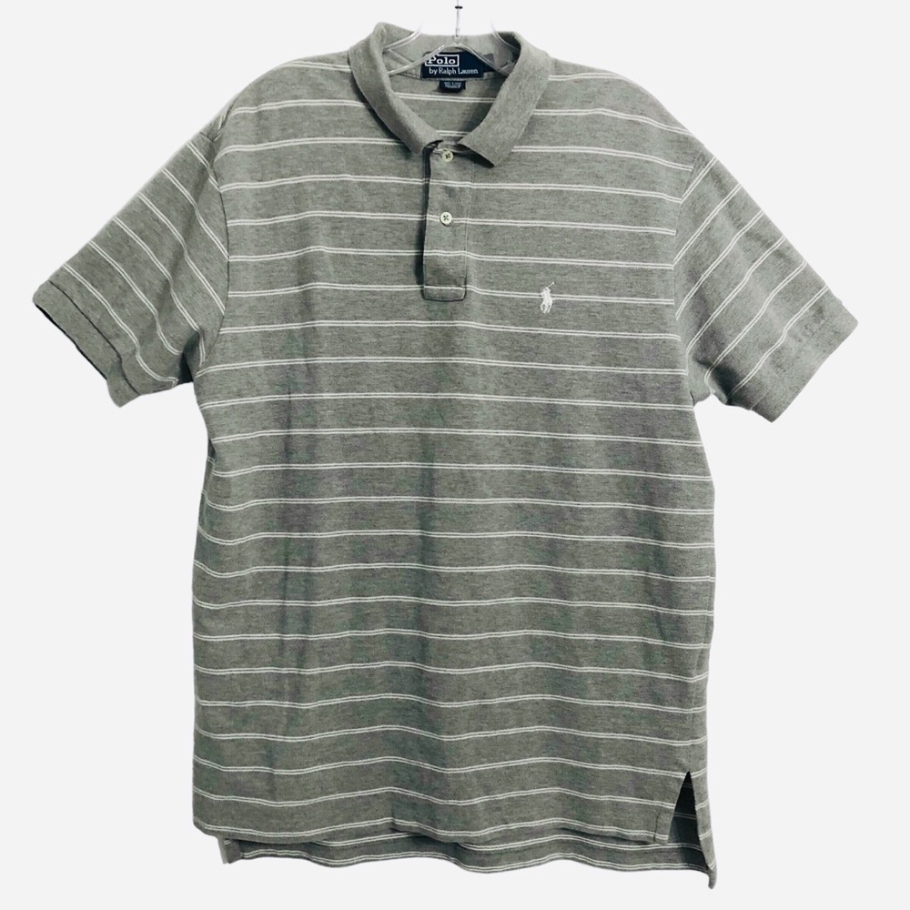 Polo Ralph Lauren Mens Size Large Short Sleeve Polo Shirt White Gray Striped